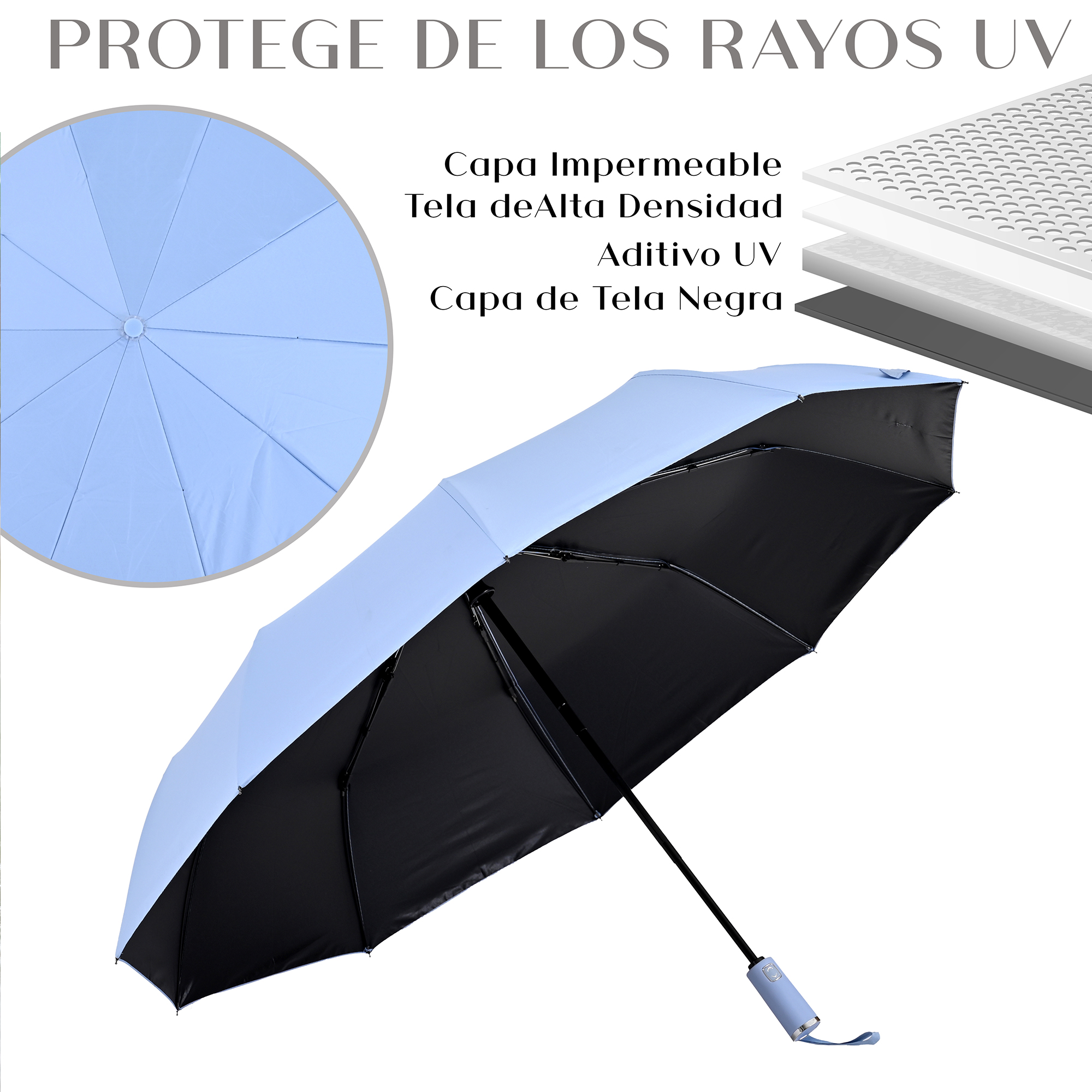 Sombrilla Grande de Aluminio Plegable. Automático, Portátil Con Funda Bolsillo Impermeable Para días Soleados o Lluviosos Super Protección Solar UV A Prueba De Viento 99% De Resistencia Colores Elegantes De Moda modelo MA-43