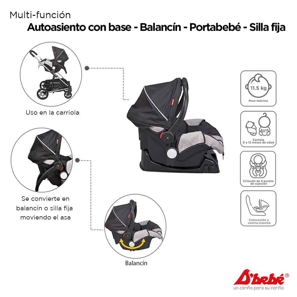 Carriola Sistema de Viaje D'bebé Crown Negra.