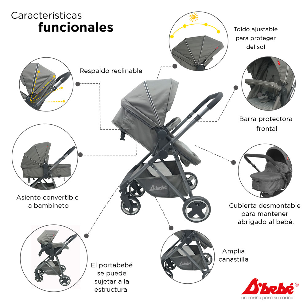 Carriola Sistema de Viaje D'bebé Queen Gris