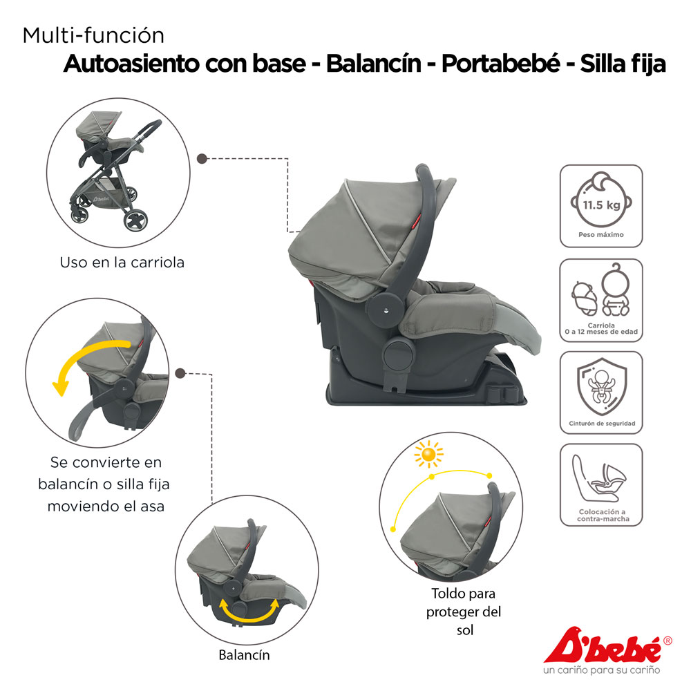 Carriola Sistema de Viaje D'bebé Queen Gris