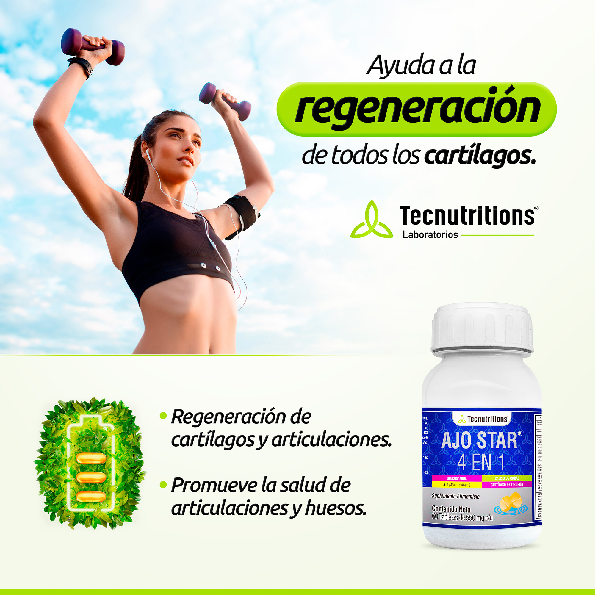 Suplemento De Ajo Glucosamina Calcio De Coral Tecnutritions®