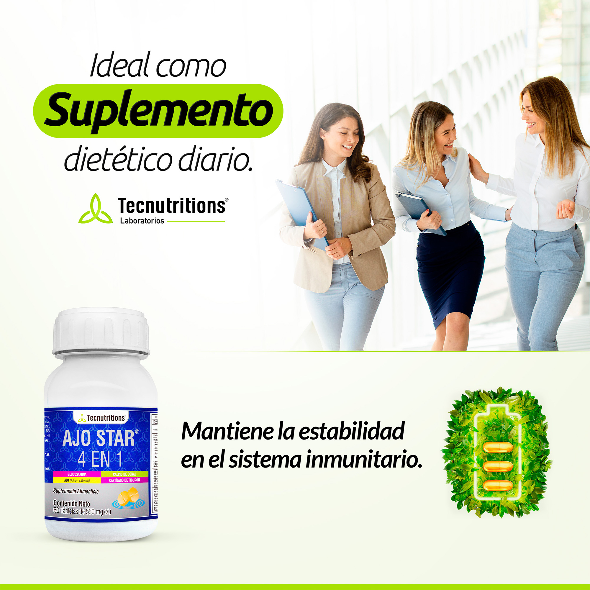Suplemento De Ajo Glucosamina Calcio De Coral Tecnutritions®