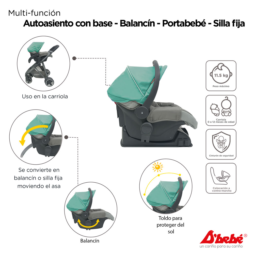 Carriola Sistema de Viaje D'bebé Queen Verde Menta