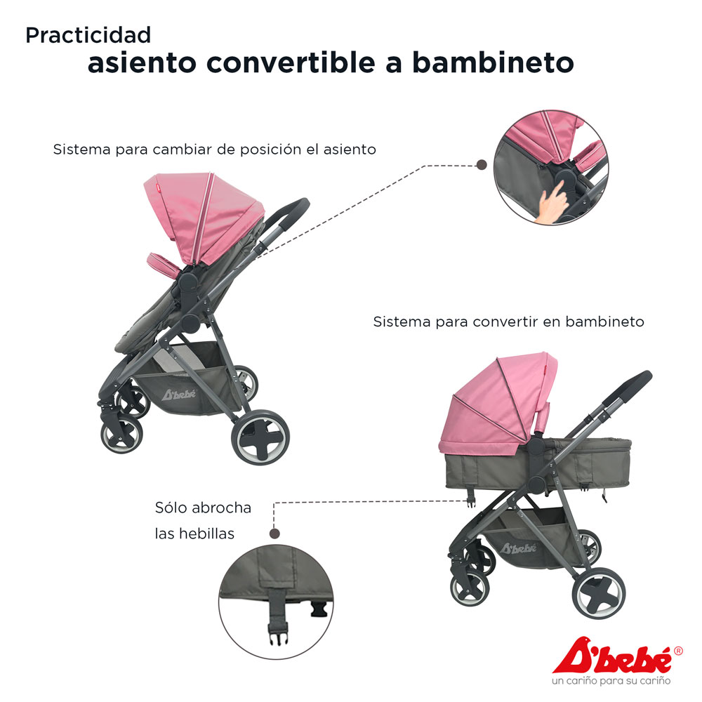 Carriola Sistema de Viaje D'bebé Queen Rosa