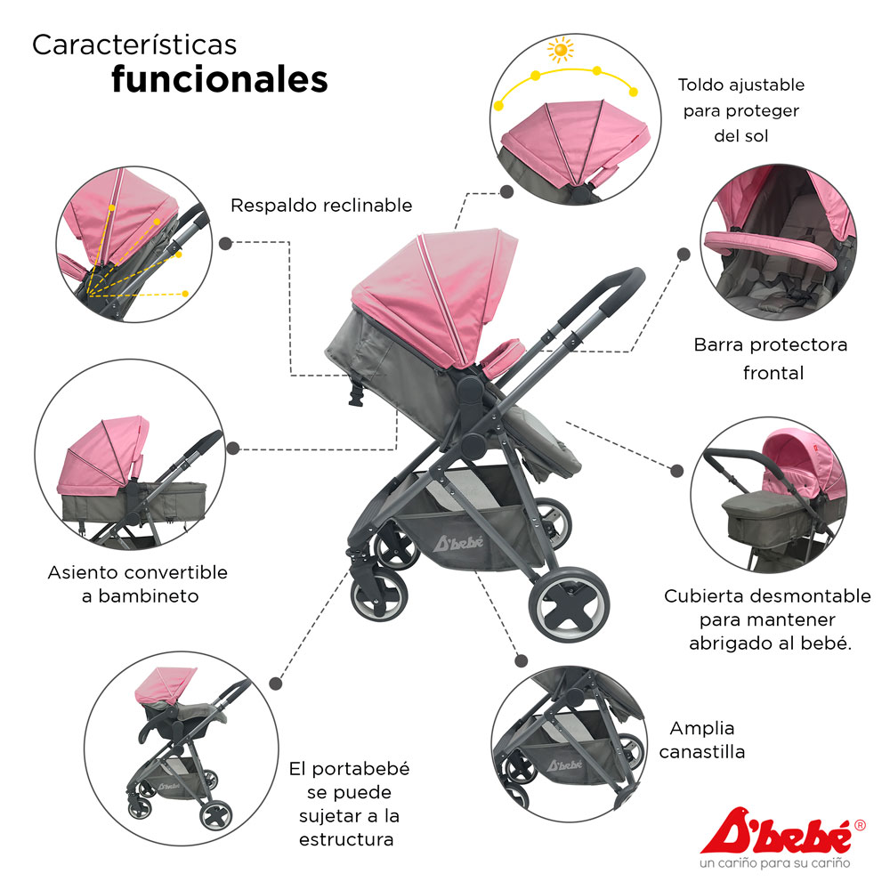 Carriola Sistema de Viaje D'bebé Queen Rosa