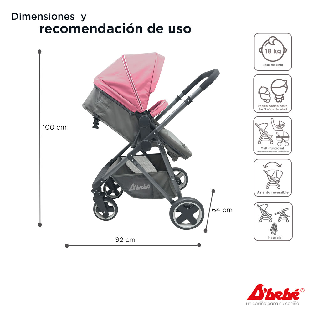 Carriola Sistema de Viaje D'bebé Queen Rosa