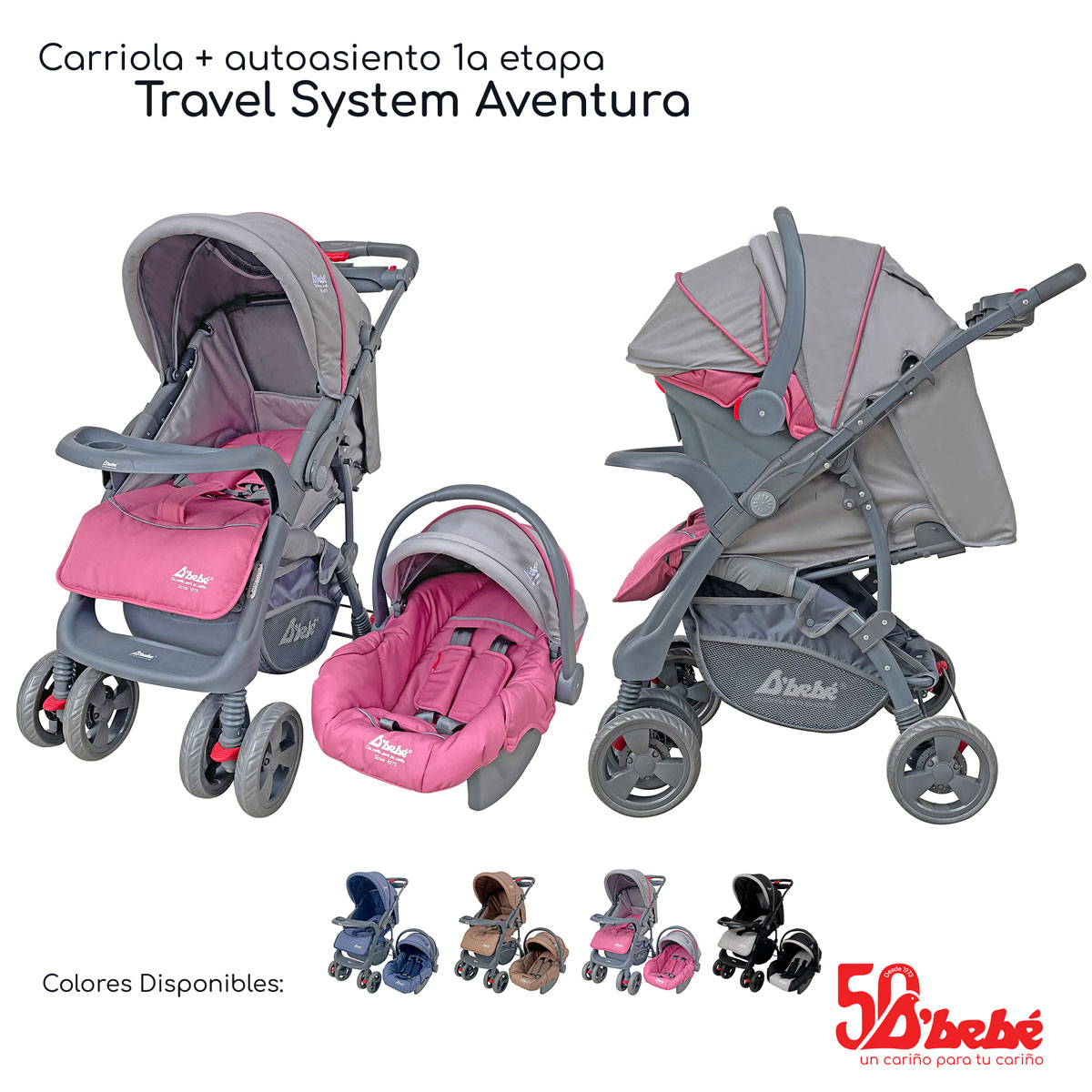 Carriola Sistema de Viaje D'bebé Aventura Rosa