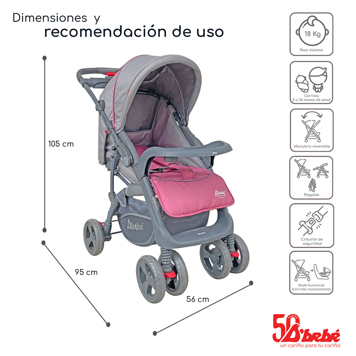 Carriola Sistema de Viaje D'bebé Aventura Rosa