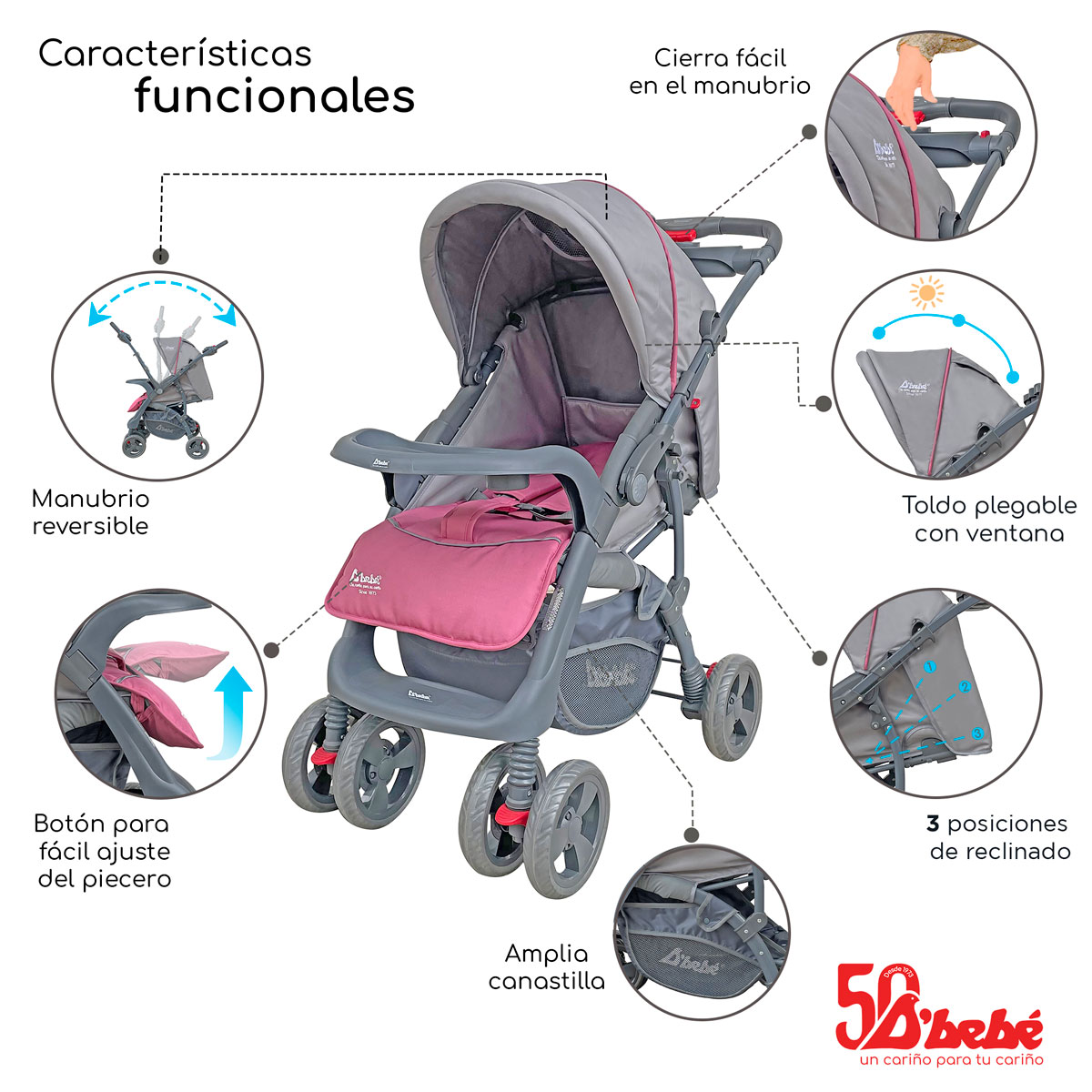 Carriola Sistema de Viaje D'bebé Aventura Rosa