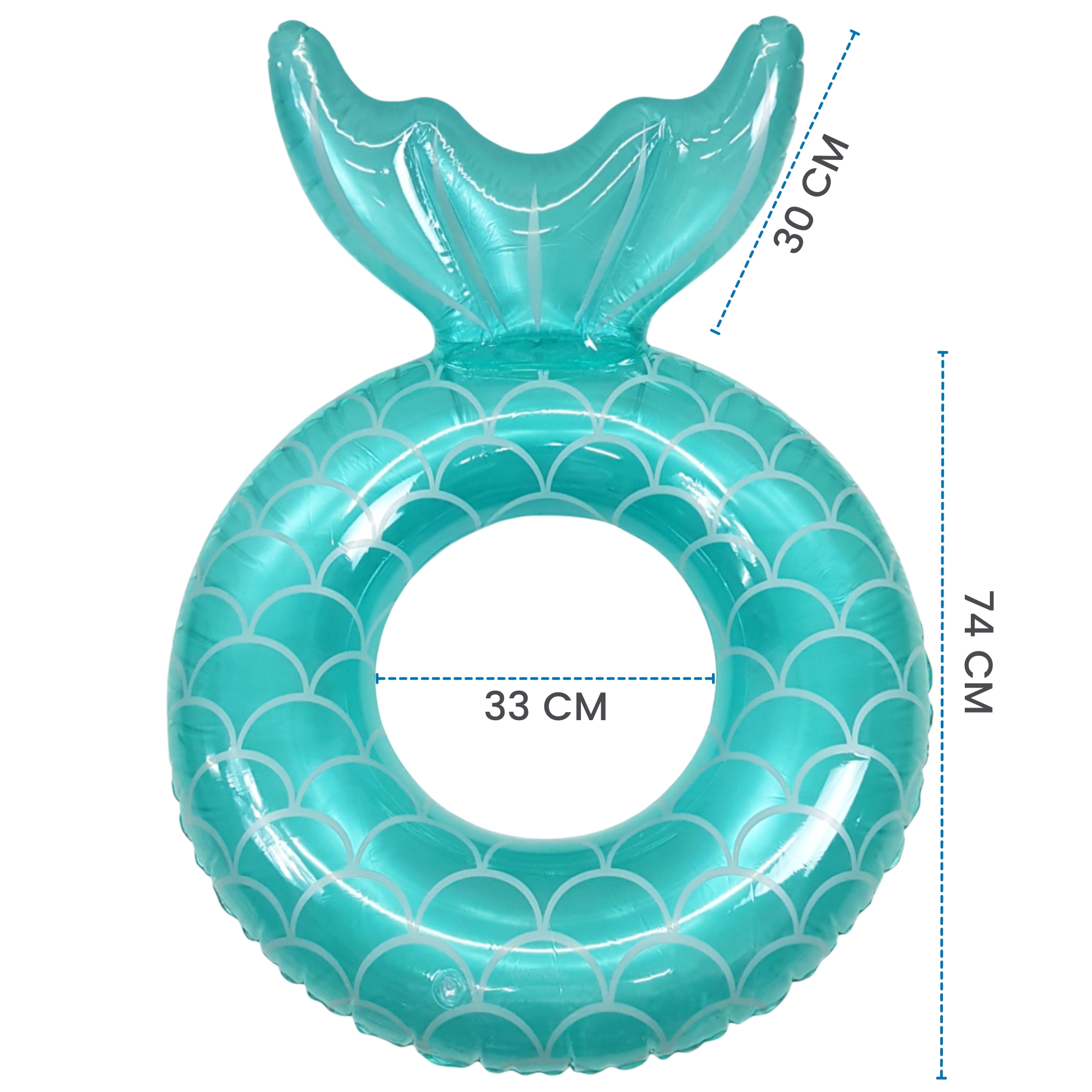 Salvavidas Inflable Cola de Sirena, Juguete de Alberca 74 cm - Azul.