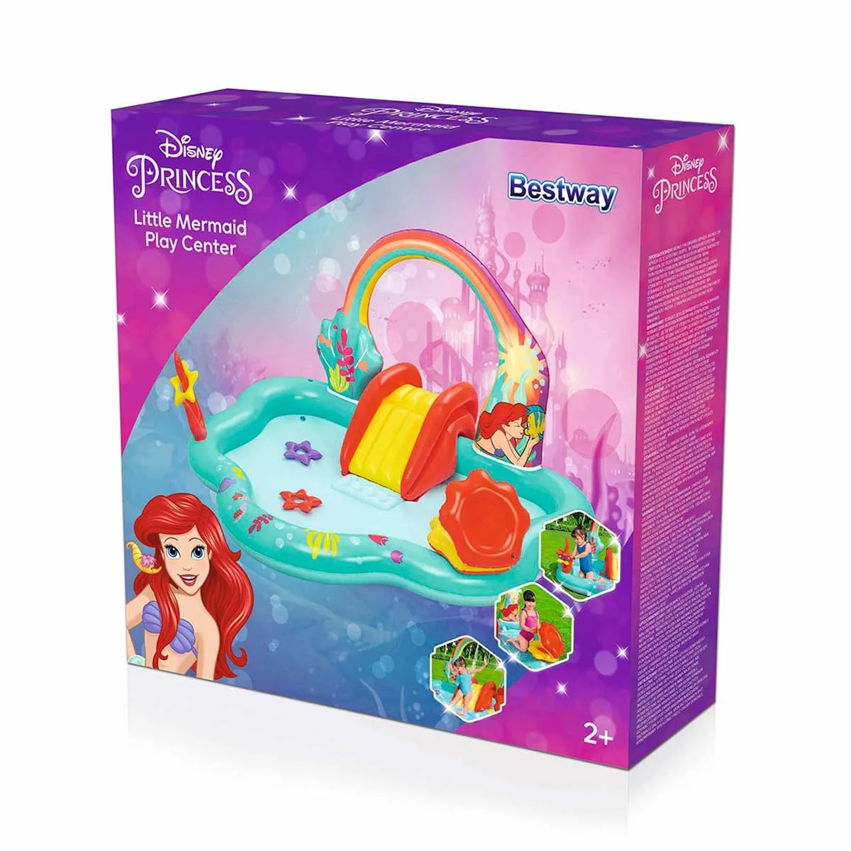 Centro de Juegos Acuático Sirenita Inflable con Aspersor y Resbaladilla Bestway.