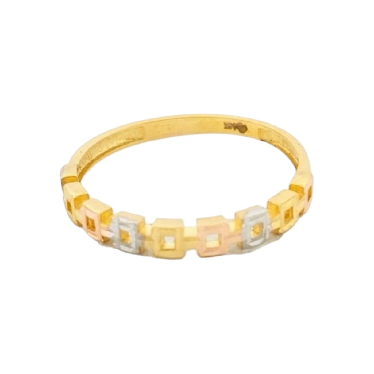 Anillo Eslabones Cuadrados Oro Florentino 14 K + Obsequio.