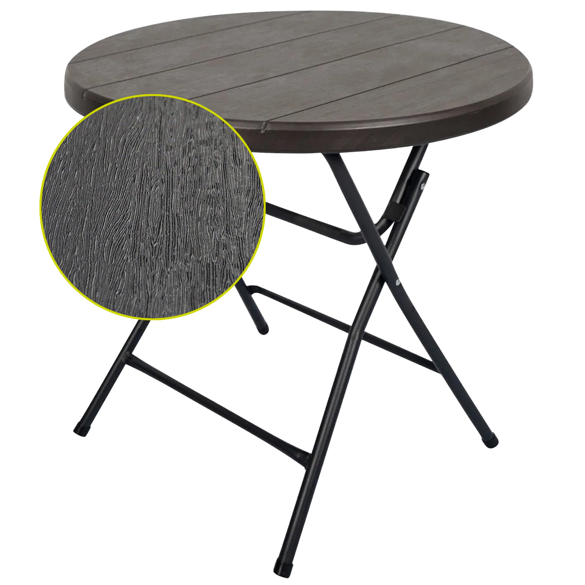 Mesa circular plegable acabado tipo madera plástico HDPE ligera Folding table mesa compacta para terraza jardín balcón apoyo eventos de 80cm