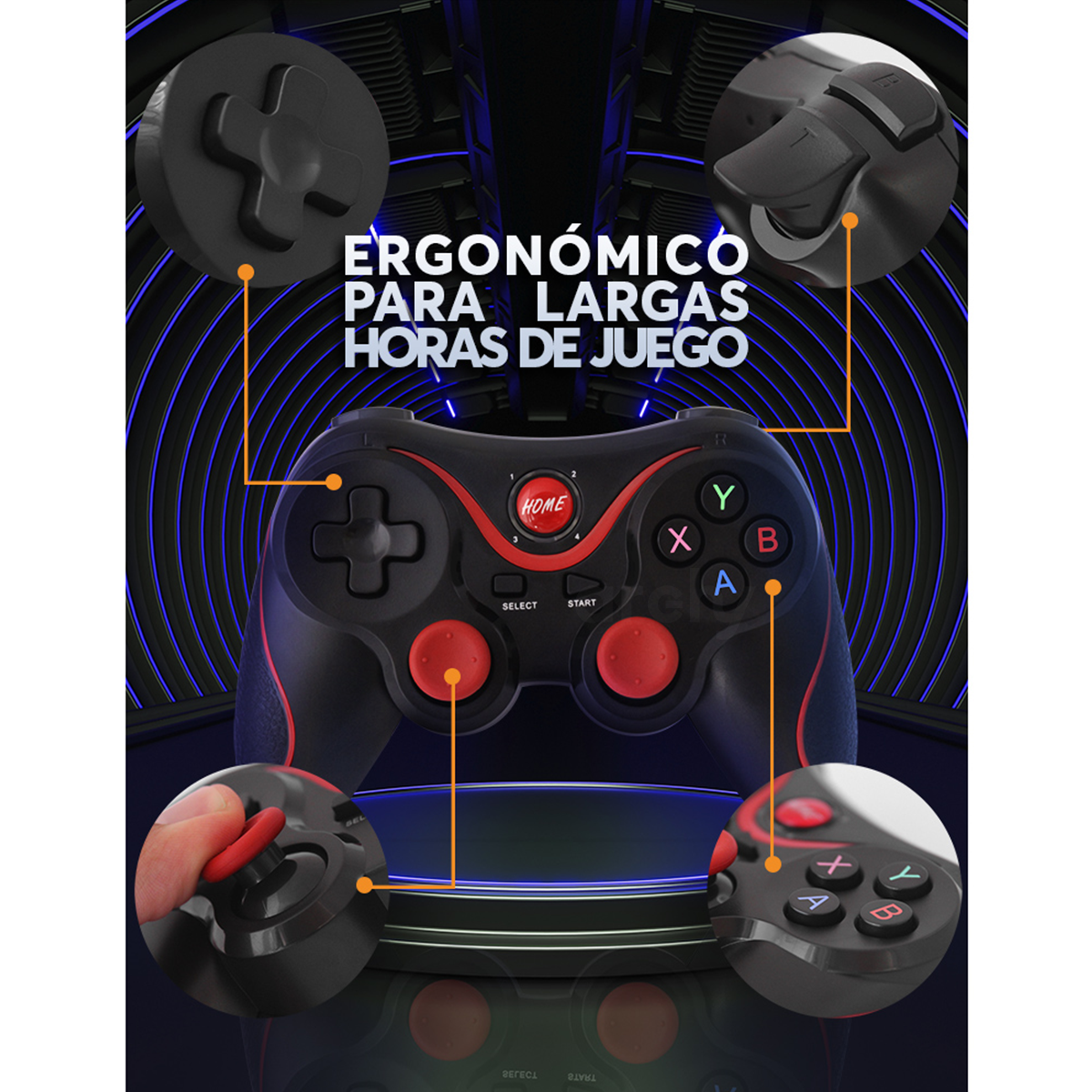 Mando Control Gamepad Archy Joystick Compatible con Android inalámbrico con Bluetooth, Soporte Celular y Agarre cómodo (C8S / X3).