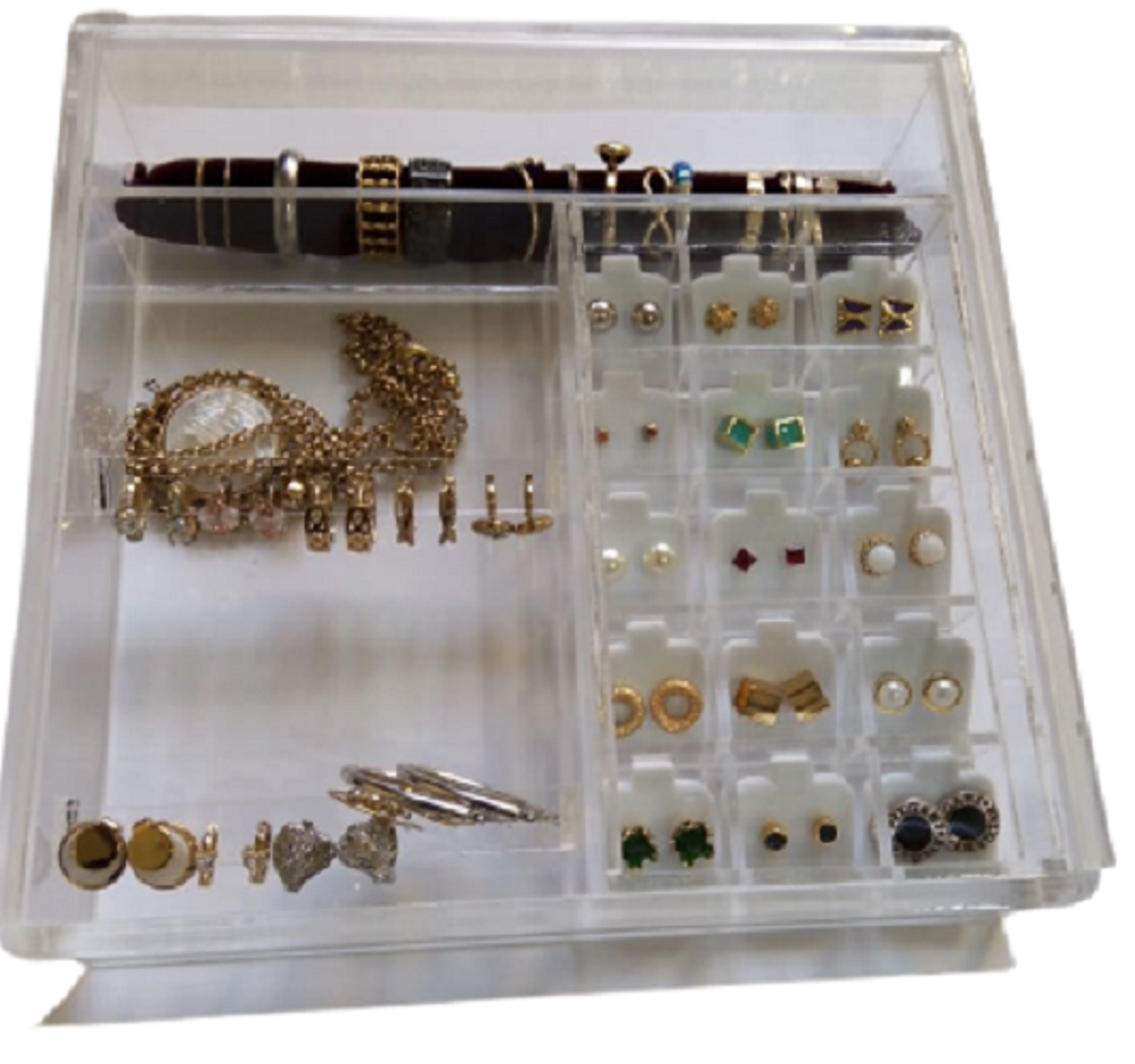 Caja de Acrilico para aretes mixta, Exibidor de aretes, organizador de joyas,  NO incluye joyeria)