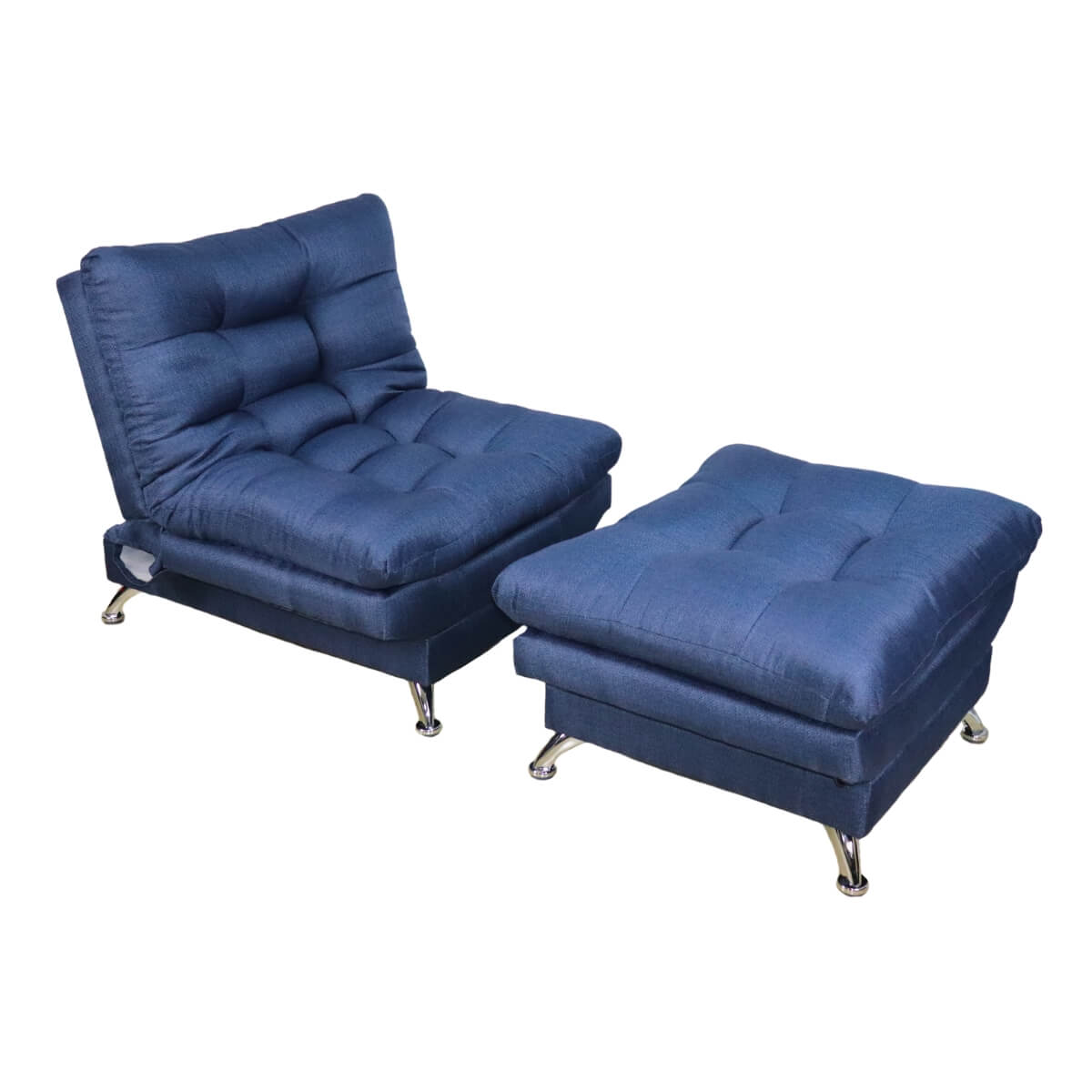 Sofa cama Individual Sillon Reclinable con Taburete tapizado en Lino Azul