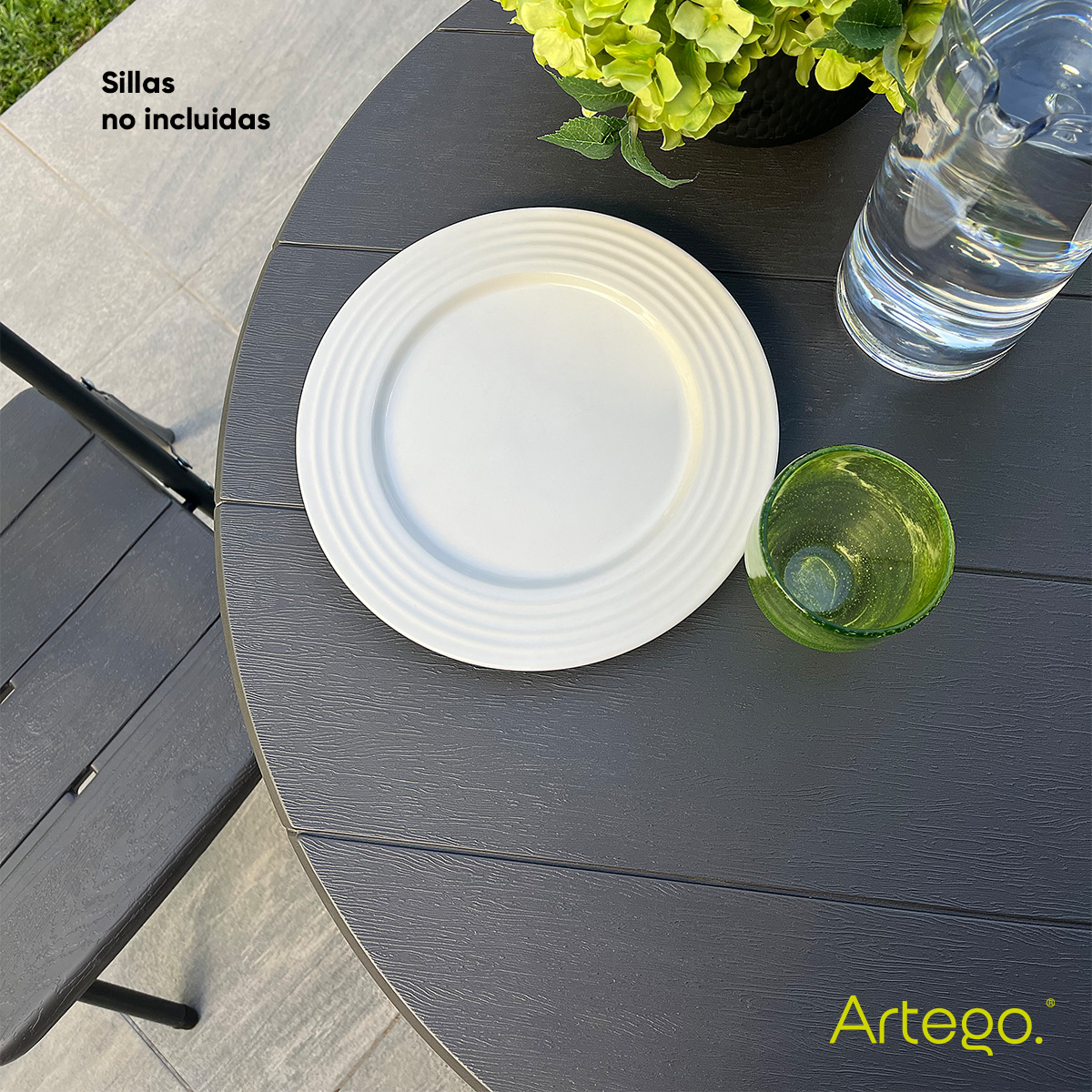 Mesa circular plegable acabado tipo madera plástico HDPE ligera Folding table mesa compacta para terraza jardín balcón apoyo eventos de 80cm