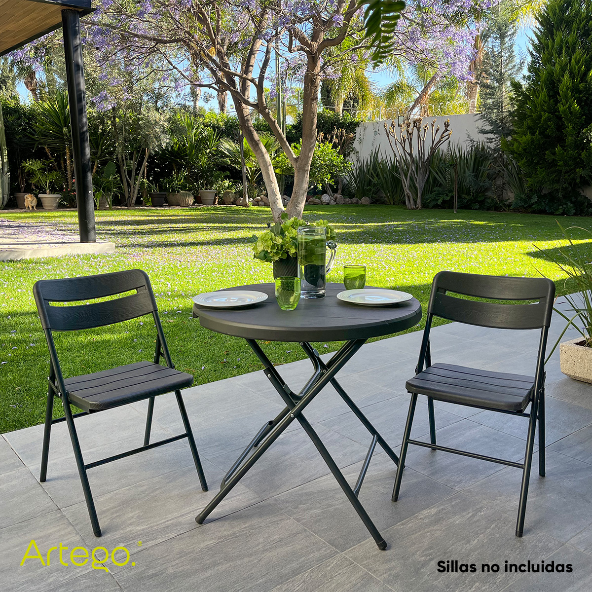 Mesa circular plegable acabado tipo madera plástico HDPE ligera Folding table mesa compacta para terraza jardín balcón apoyo eventos de 80cm