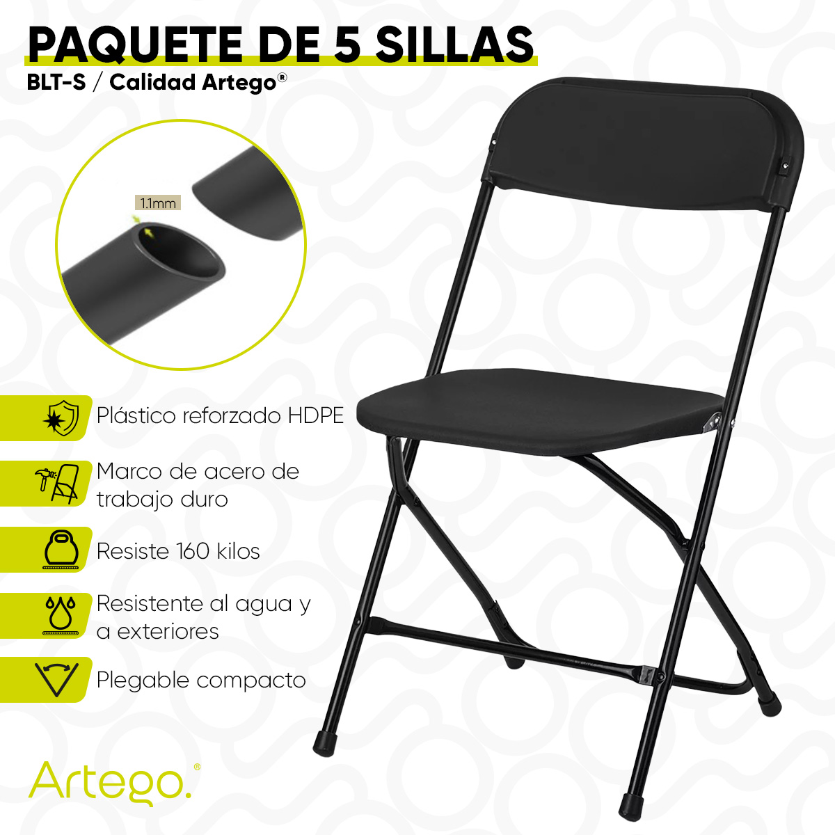 Silla plegable plástico HDPE ligera Folding chair silla jardín eventos fiestas reuniones para exterior paquete de 5 sillas
