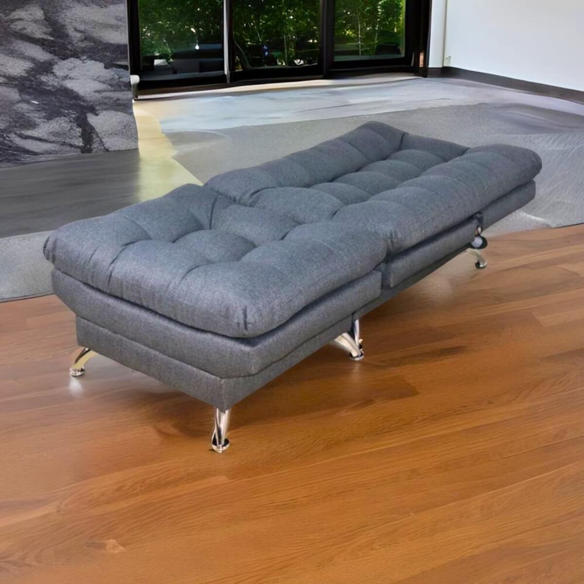 Sofa cama Individual Moderno Sillón con Taburete tapizado en Lino Oxford