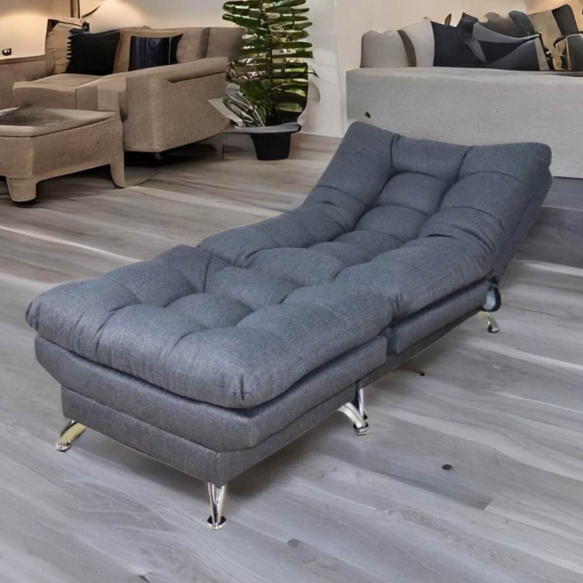 Sofa cama Individual Moderno Sillón con Taburete tapizado en Lino Oxford