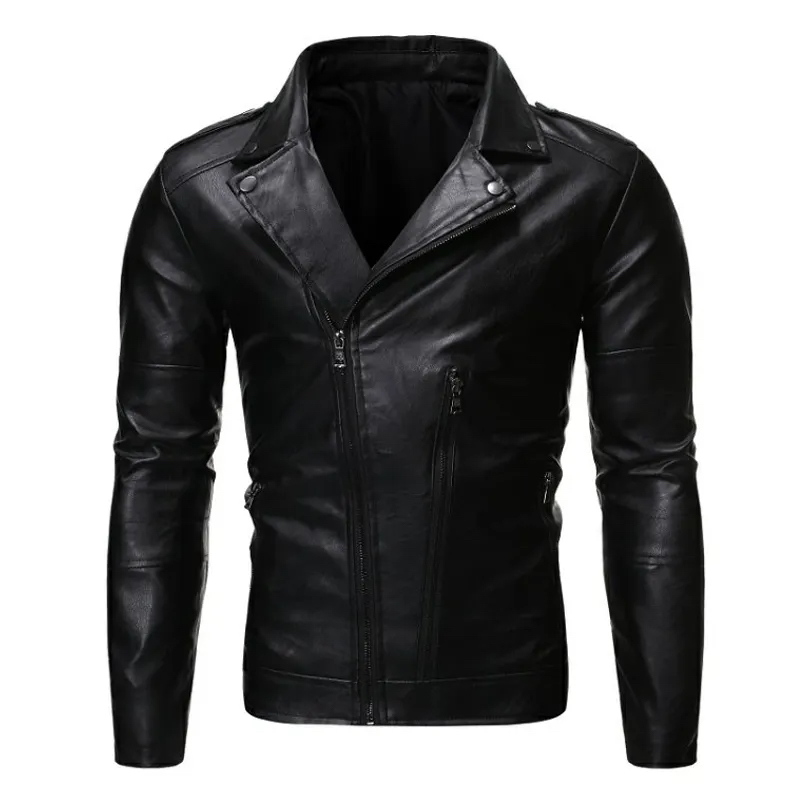Chamarra De Piel Rockera Cierre Cruzado Hombre Slim Biker B5