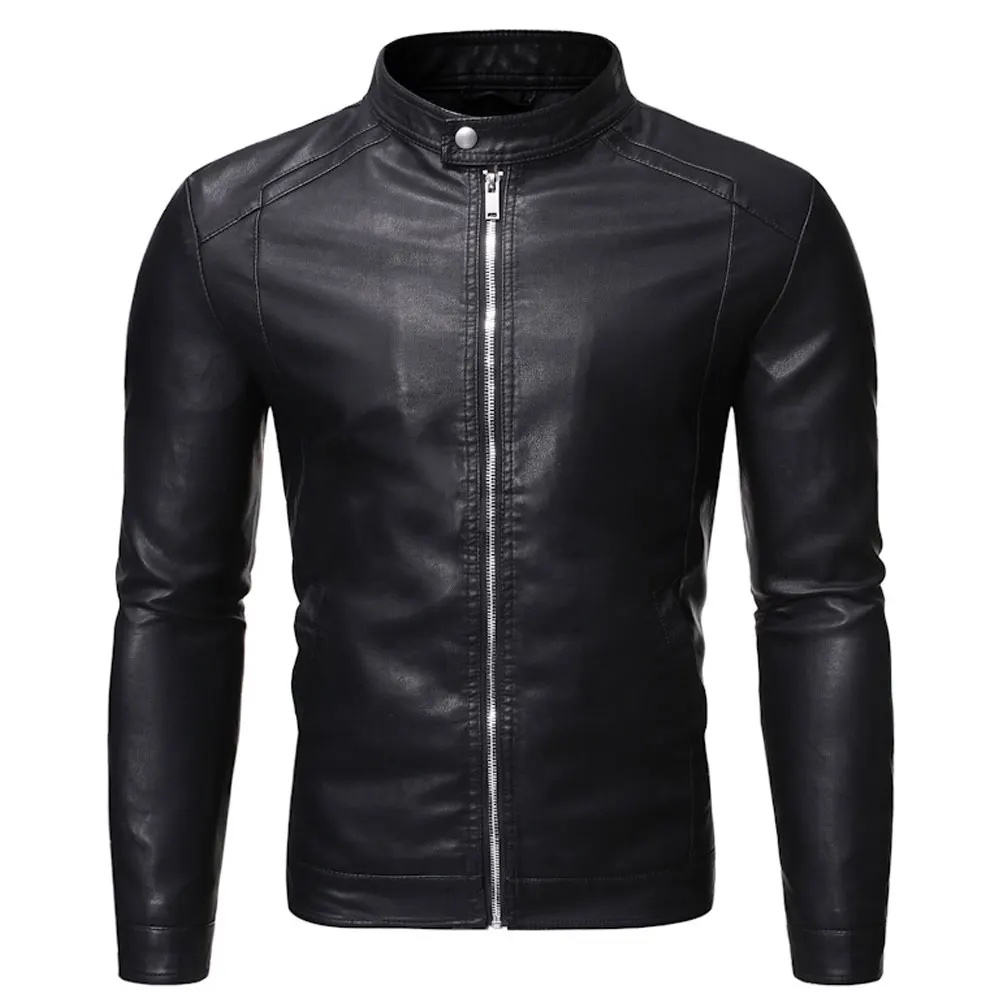 Chamarra De Piel Rockera Hombre Slim Biker Cuello Alto B6.