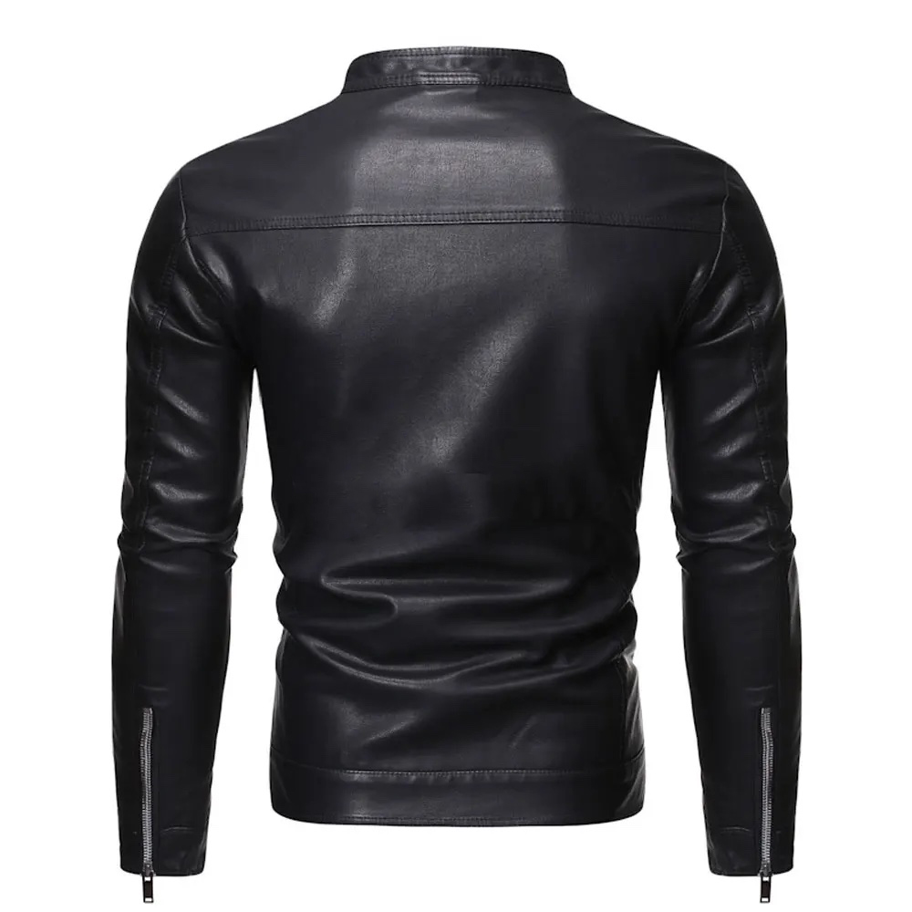 Chamarra De Piel Rockera Hombre Slim Biker Cuello Alto B6.