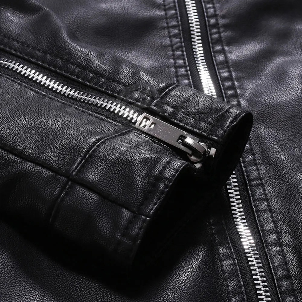 Chamarra De Piel Rockera Hombre Slim Biker Cuello Alto B6.