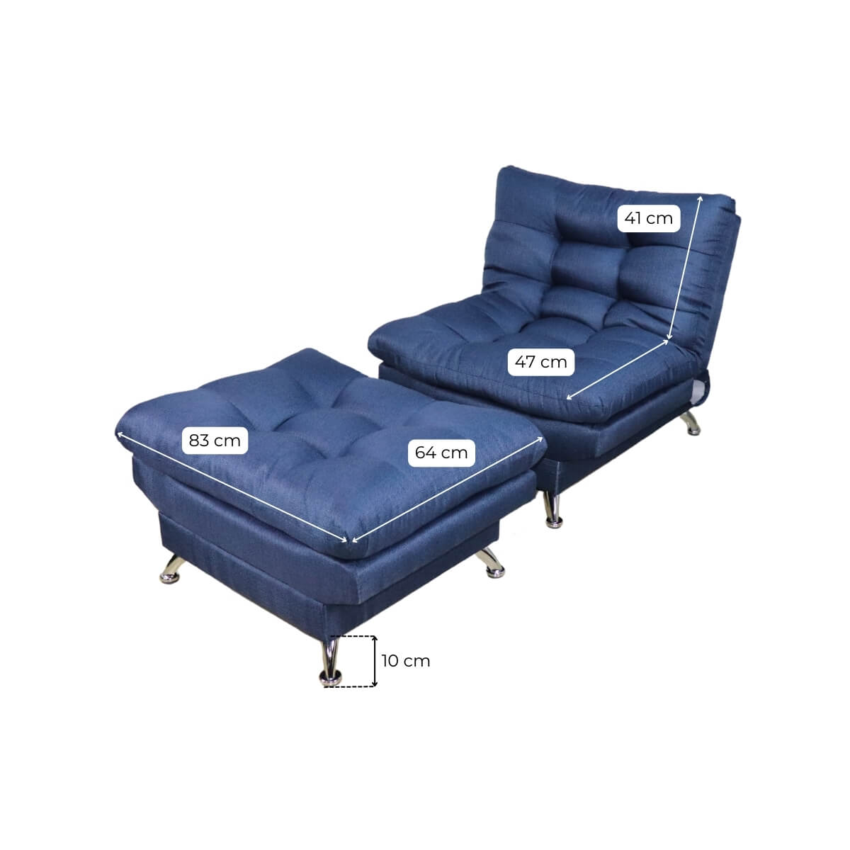 Sofa cama Individual Sillon Reclinable con Taburete tapizado en Lino Azul