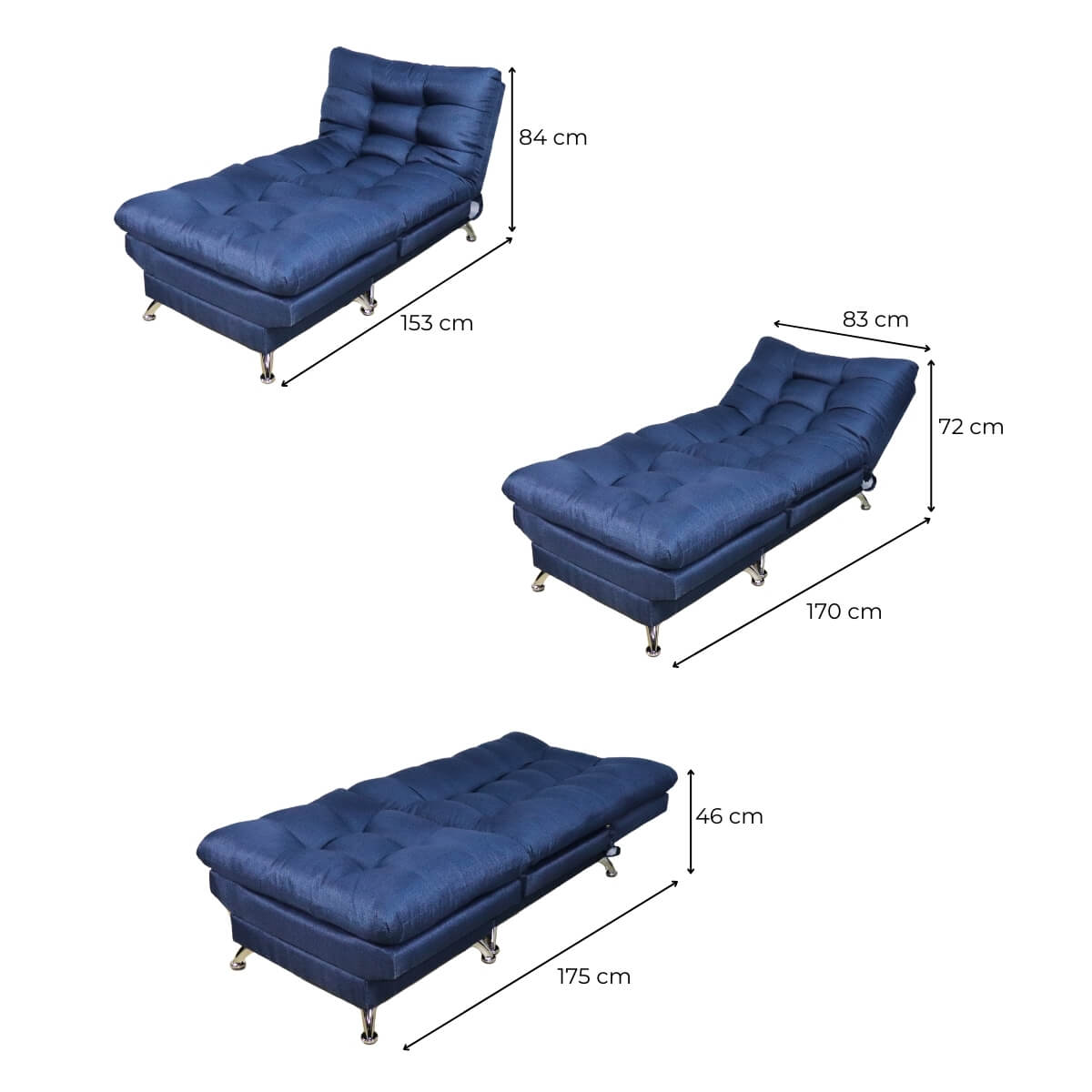 Sofa cama Individual Sillon Reclinable con Taburete tapizado en Lino Azul