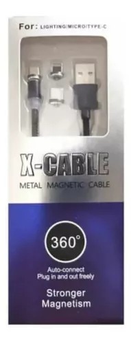 Cable Cargador Negro De Celular Magnético 3 Entradas En 1