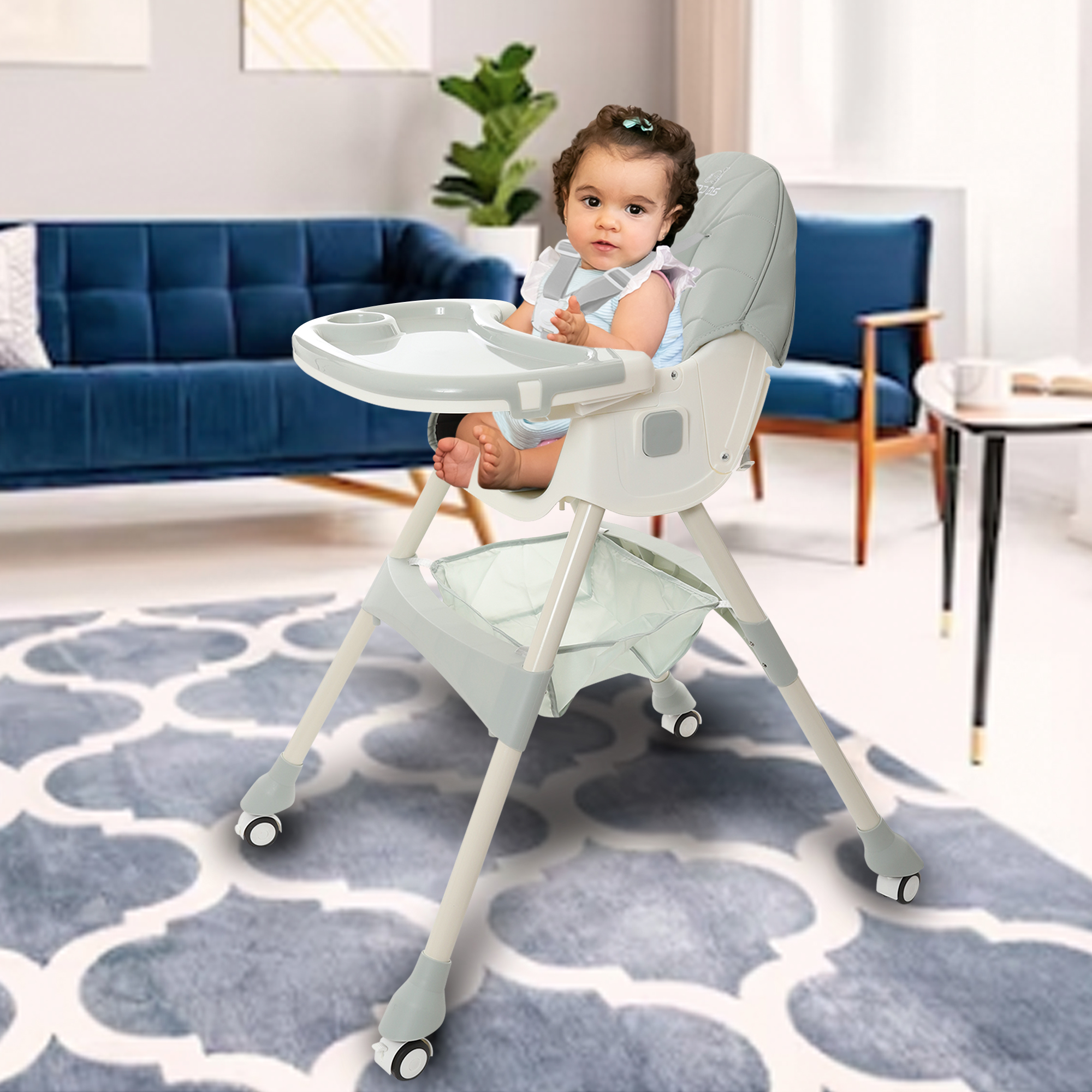 Silla Alta Periquera Bebe Mecedora 5 En 1 Ajustable Plegable Verde Olivo.