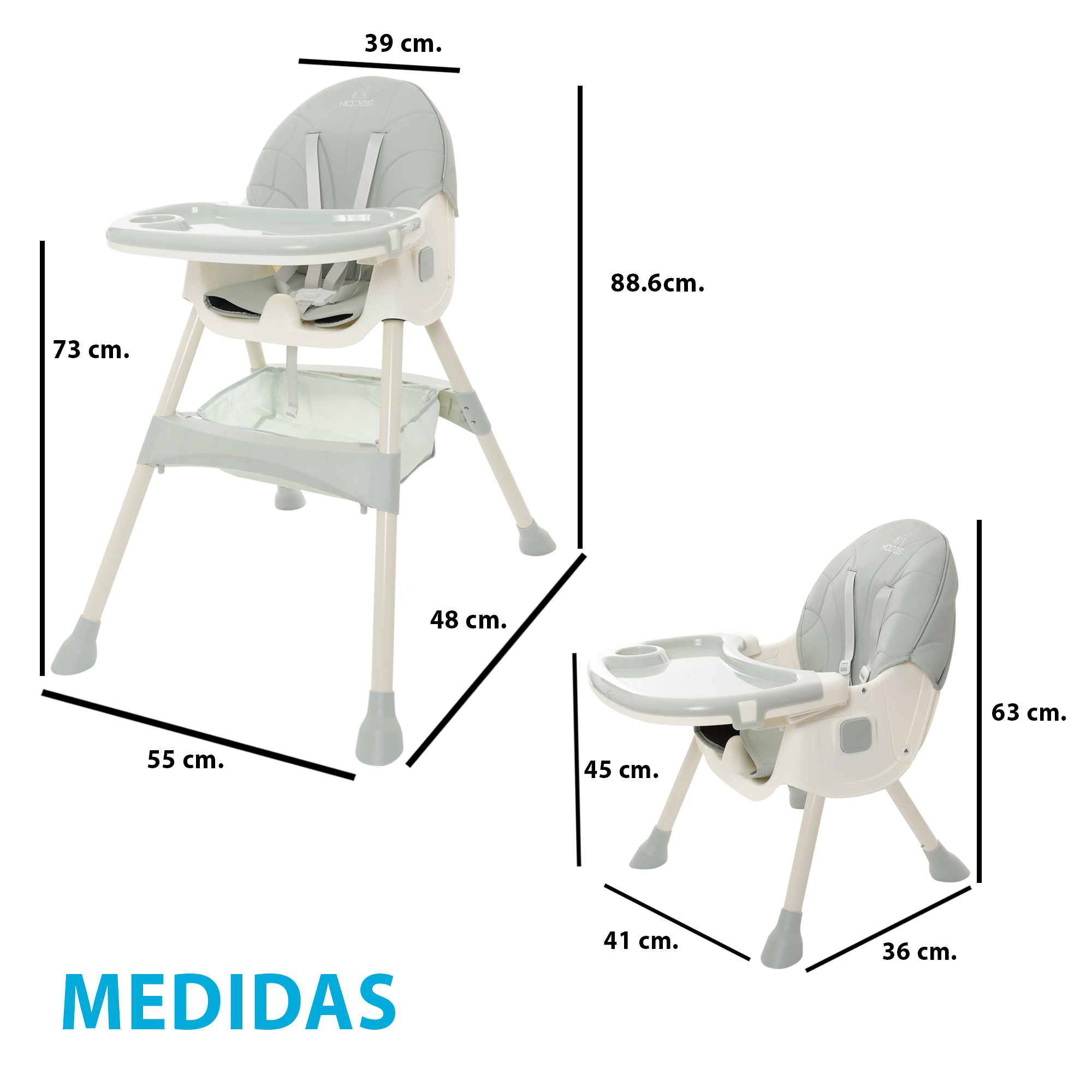 Silla Alta Periquera Bebe Mecedora 5 En 1 Ajustable Plegable Verde Olivo.