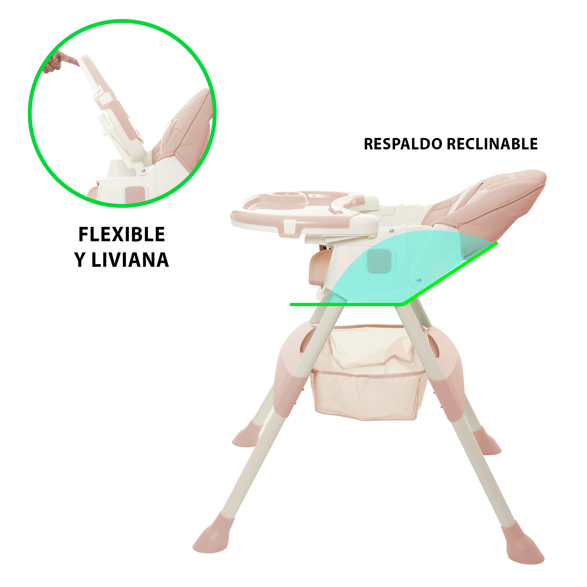 Silla Alta Periquera Bebe Mecedora 5 En 1 Ajustable Plegable ROSA.