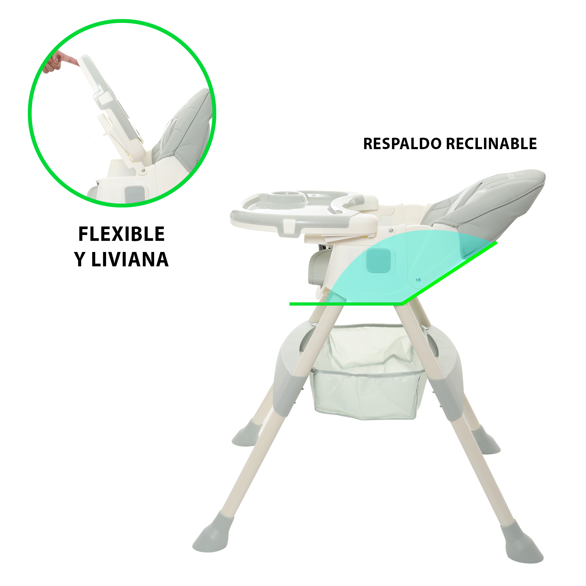 Silla Alta Periquera Bebe Mecedora 5 En 1 Ajustable Plegable Verde Olivo.