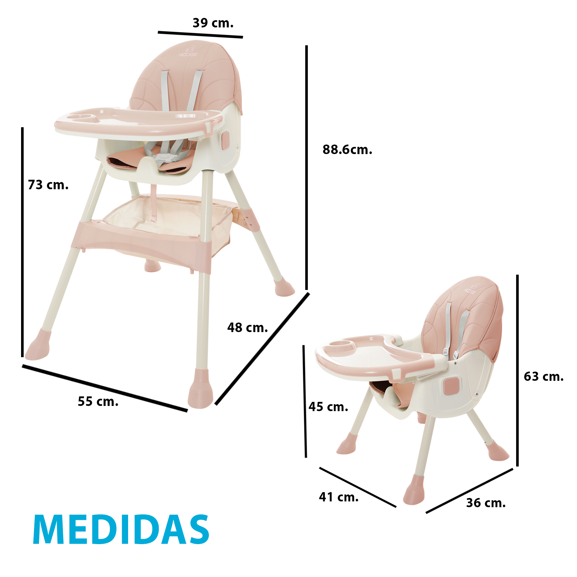 Silla Alta Periquera Bebe Mecedora 5 En 1 Ajustable Plegable ROSA.