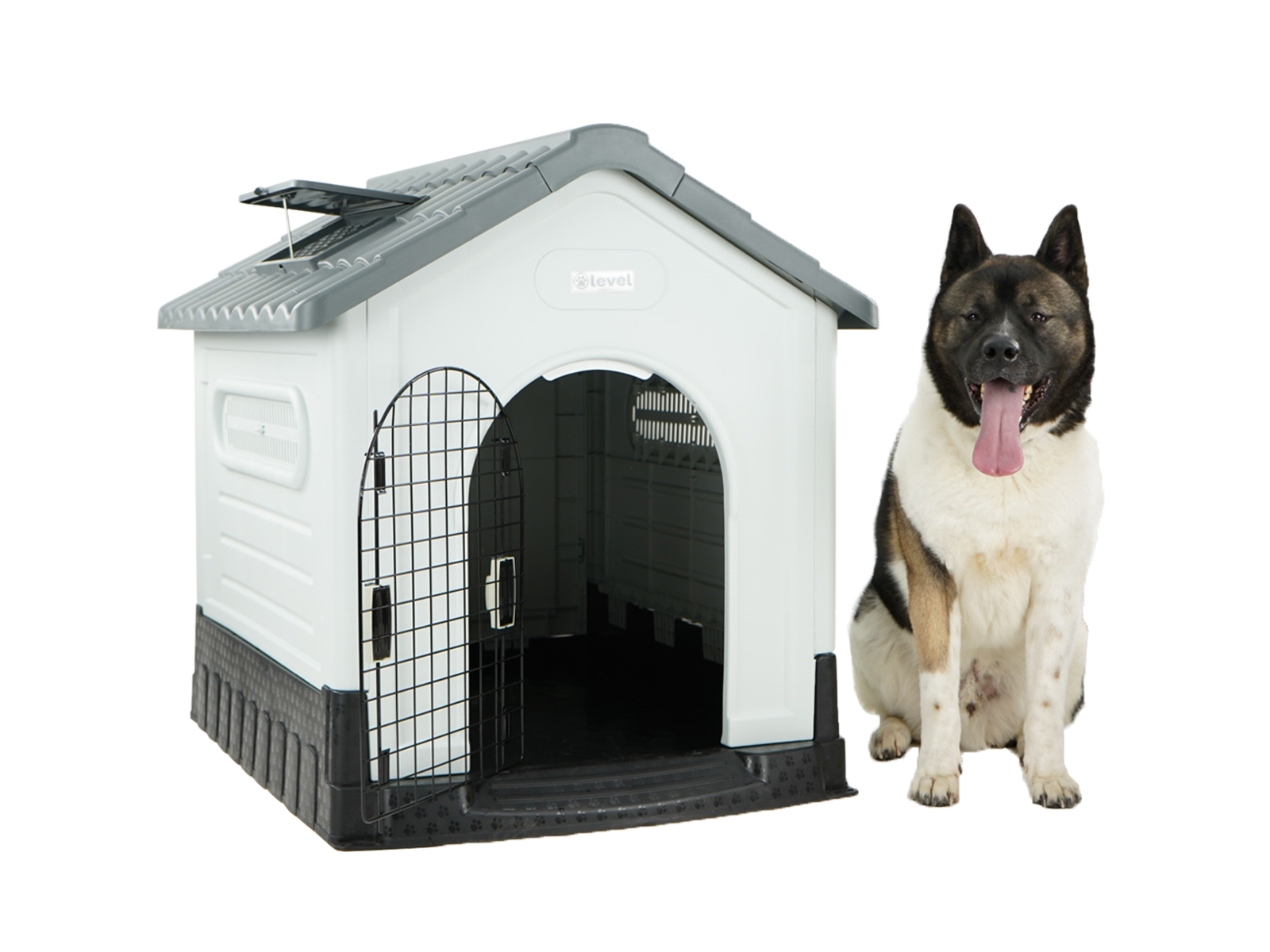 Casa Perro Grande Plegable Térmica Con Puerta Y Ventila Bliss Color Gris .