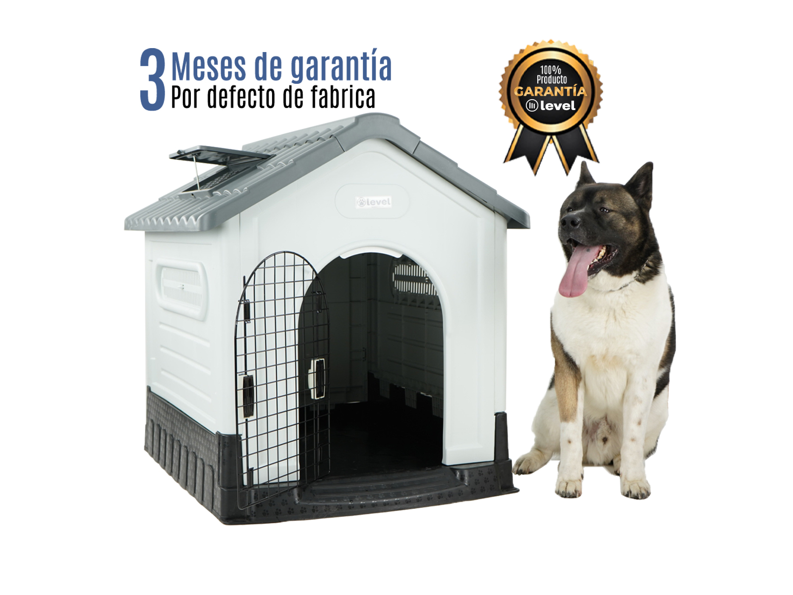 Casa Perro Grande Plegable Térmica Con Puerta Y Ventila Bliss Color Gris .