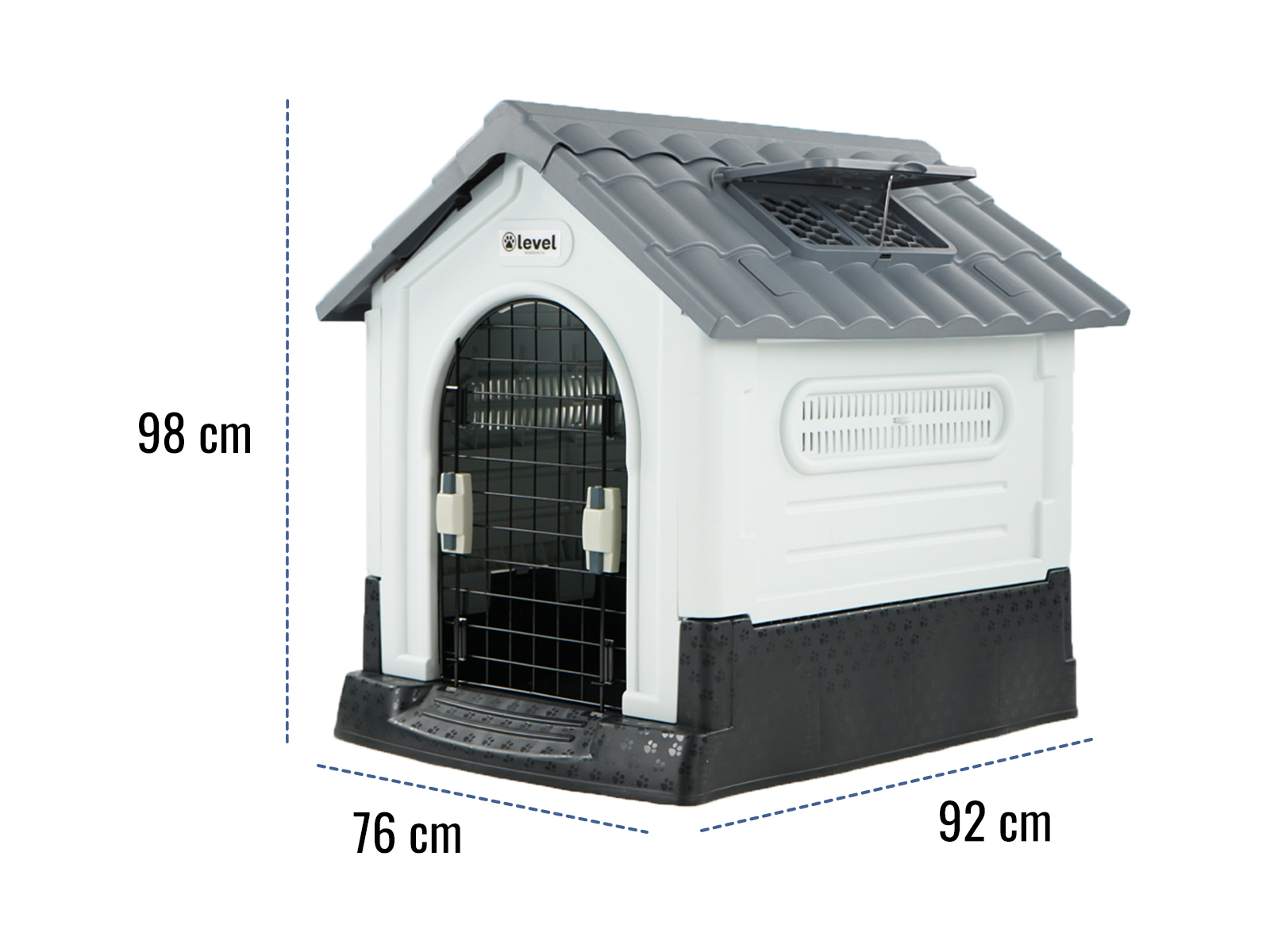 Casa Perro Grande Plegable Térmica Con Puerta Y Ventila Bliss Color Gris .