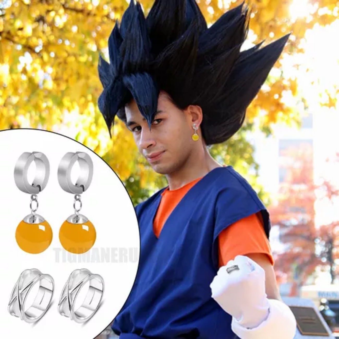 4pz Anillo De Súper Negro Goku+aretes Piedra De Ágata Fusión