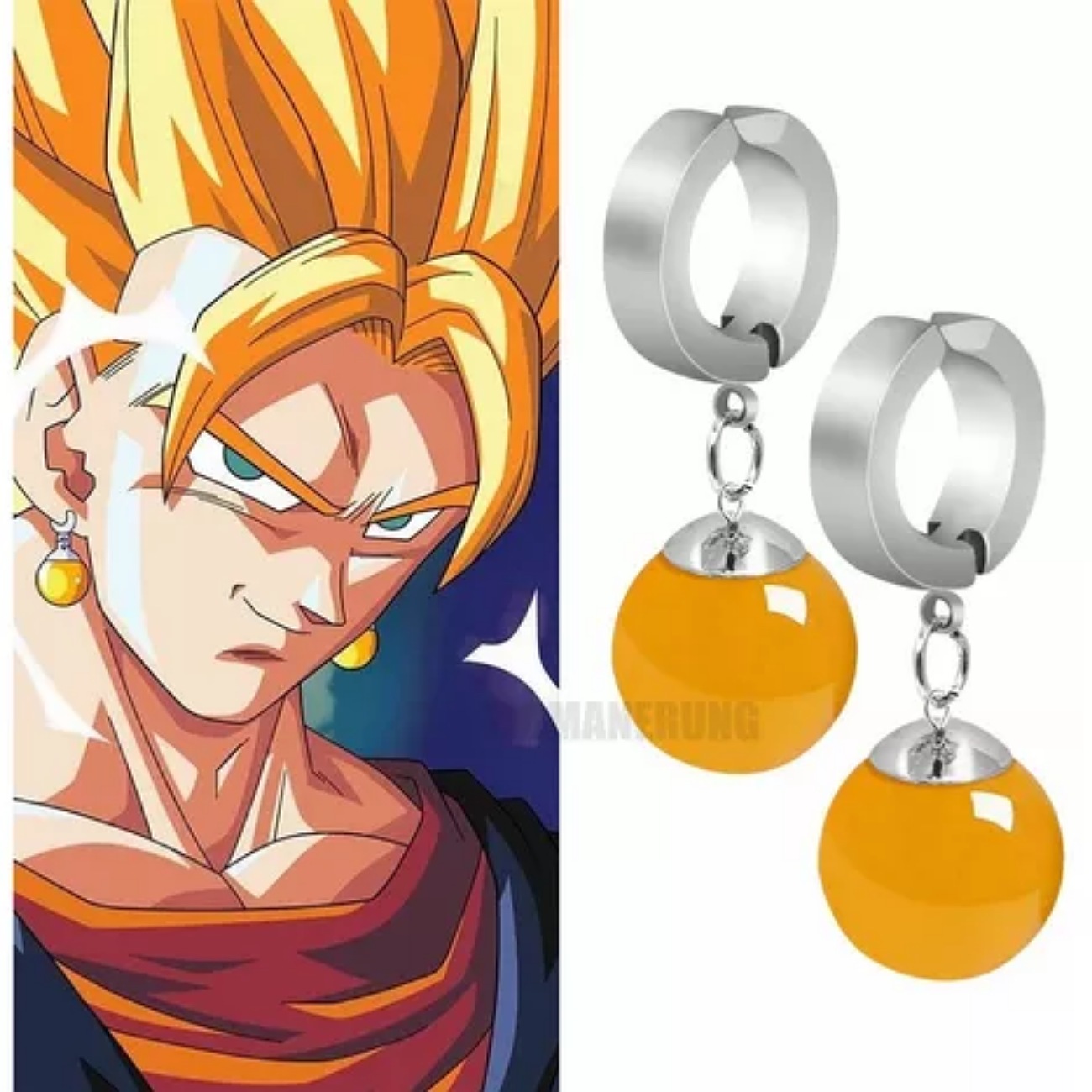 4pz Anillo De Súper Negro Goku+aretes Piedra De Ágata Fusión