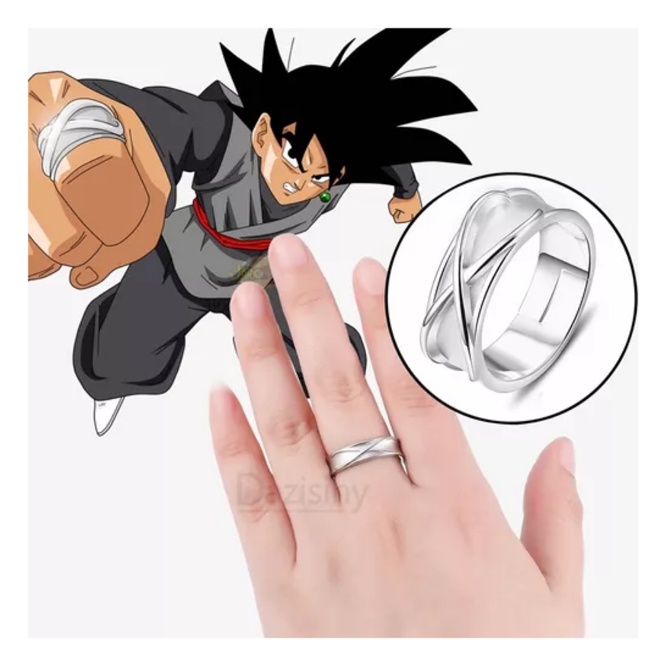 4pz Anillo De Súper Negro Goku+aretes Piedra De Ágata Fusión