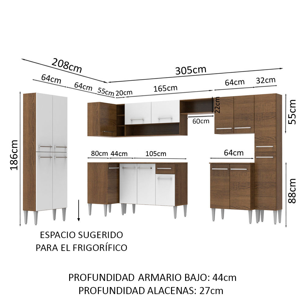 Mueble de Cocina Integral Esquinera 513cm Emilly Live Madesa 01