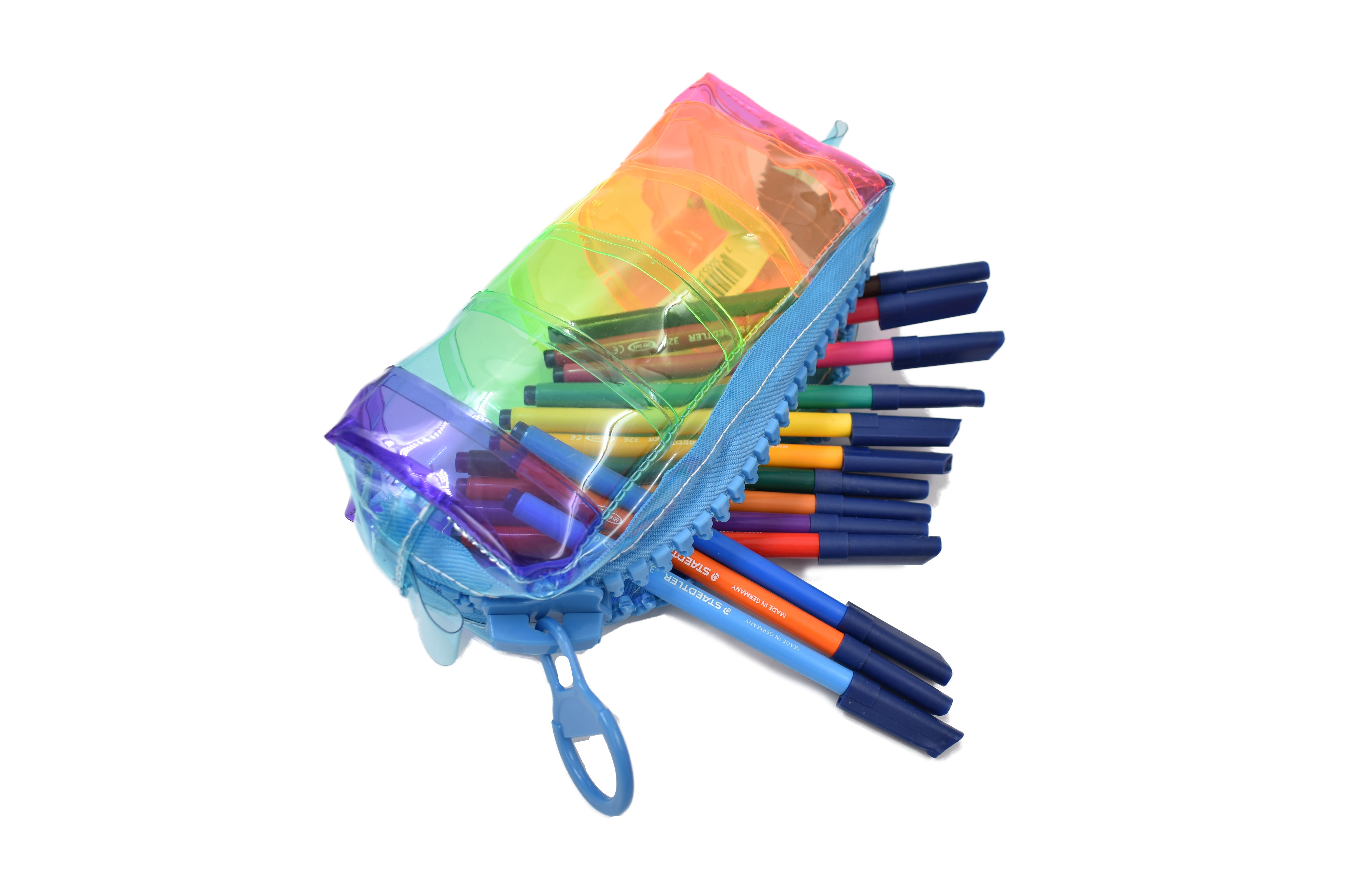 SAFIRIT, Lapicera con textura estuche para lápices multicolor cierre grande azul