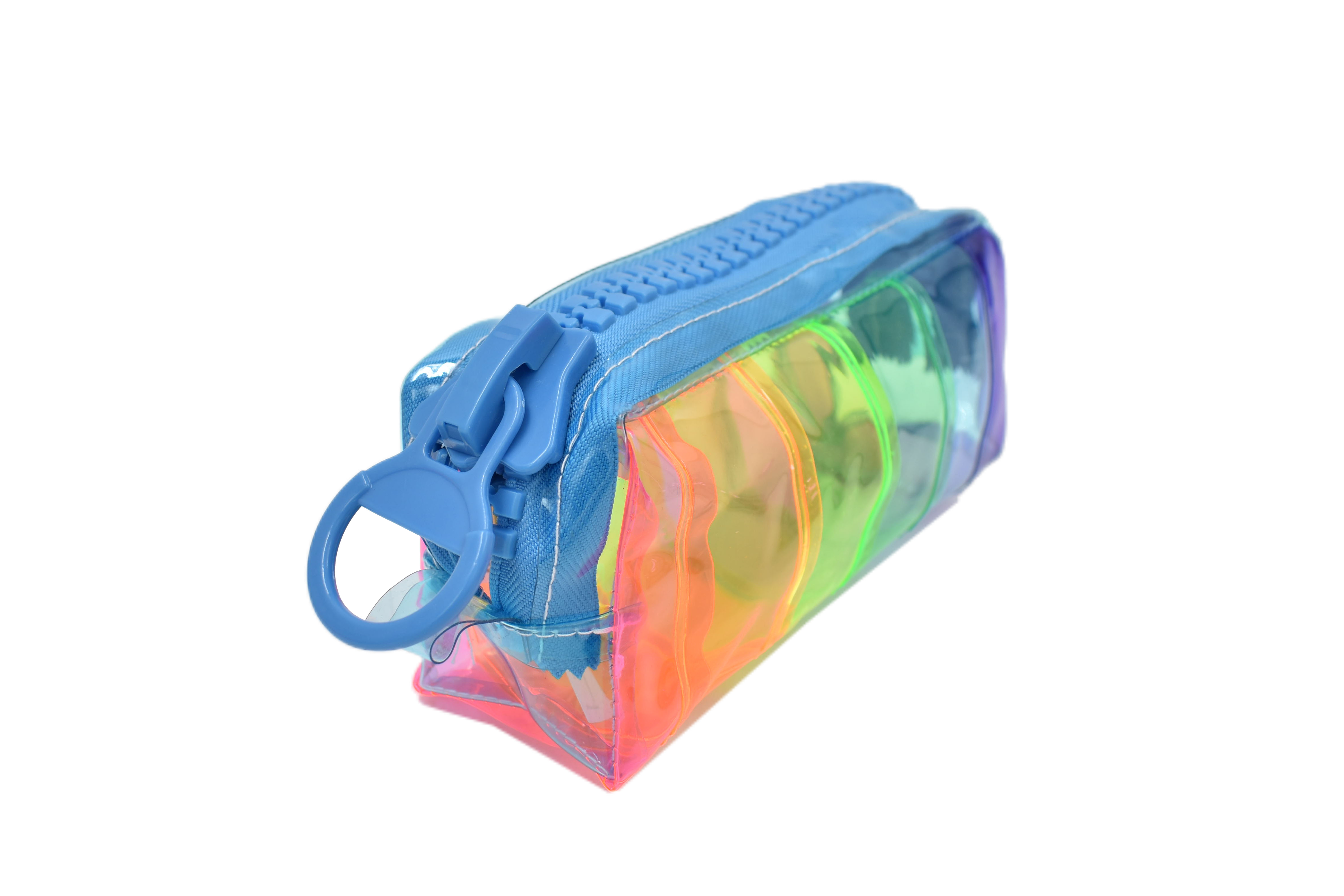 SAFIRIT, Lapicera con textura estuche para lápices multicolor cierre grande azul