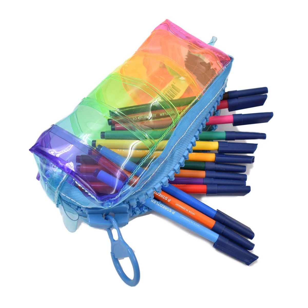 SAFIRIT, Lapicera con textura estuche para lápices multicolor cierre grande azul