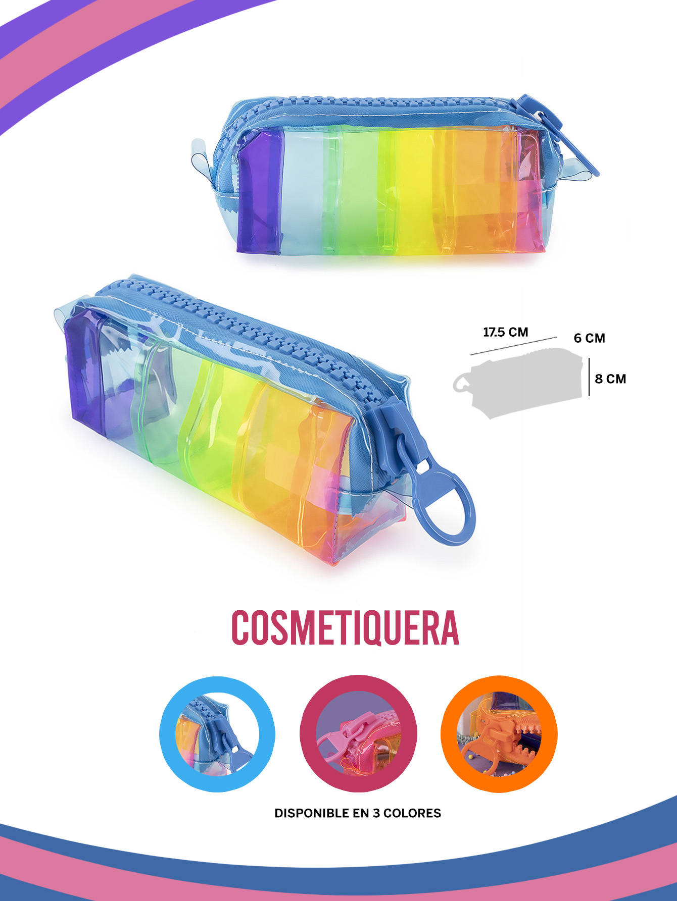 SAFIRIT, Lapicera con textura estuche para lápices multicolor cierre grande azul