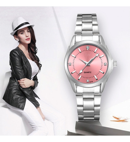 Reloj Mujer Acero Inoxidable Elegante Metal Contra Agua Cx Color de la correa Rosa