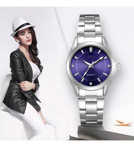 Reloj Mujer Acero Inoxidable Elegante Metal Contra Agua Cx Color de la correa Azul marino